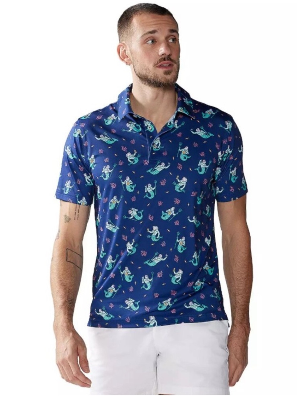 Chubbies Mens Performance Golf Polo Short Sleeve Triton Of The Sea Summer, 2XL